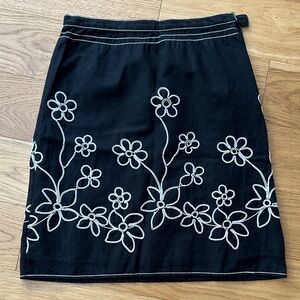 Max Studio Black Skirt with White Embroidered Floral Design